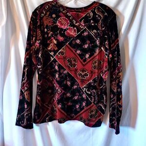 Women's Velvet Dark Floral Tunic L (12-14) Holiday Whimsy Goth White Stag Event
